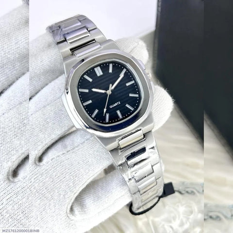 Men's Square Silver Black Chain Strap Watch - 1 Pc