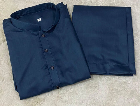 Men's Wash And Wear Shalwar Kameez - 2 Pcs in Plain Blue