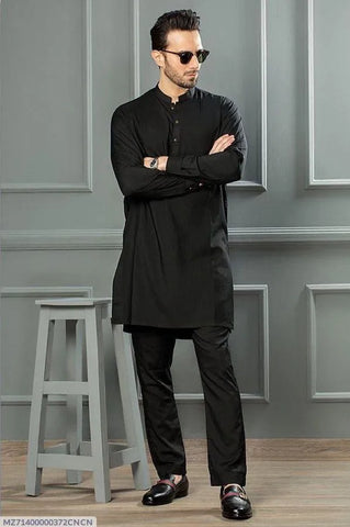 2 Pcs Men’s Stitched Wash And Wear Plain Shalwar Kameez